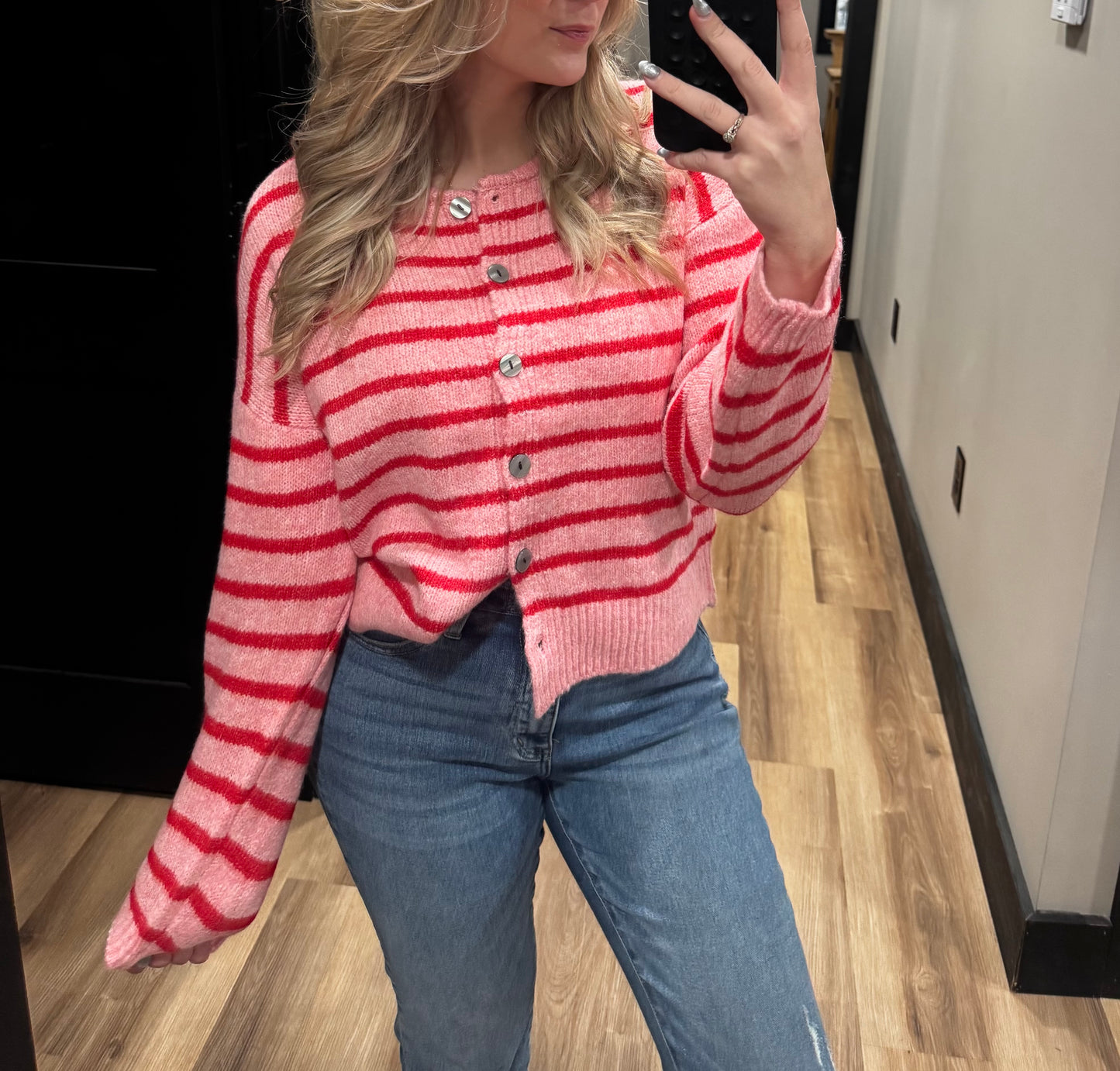 Day pink & red striped crew