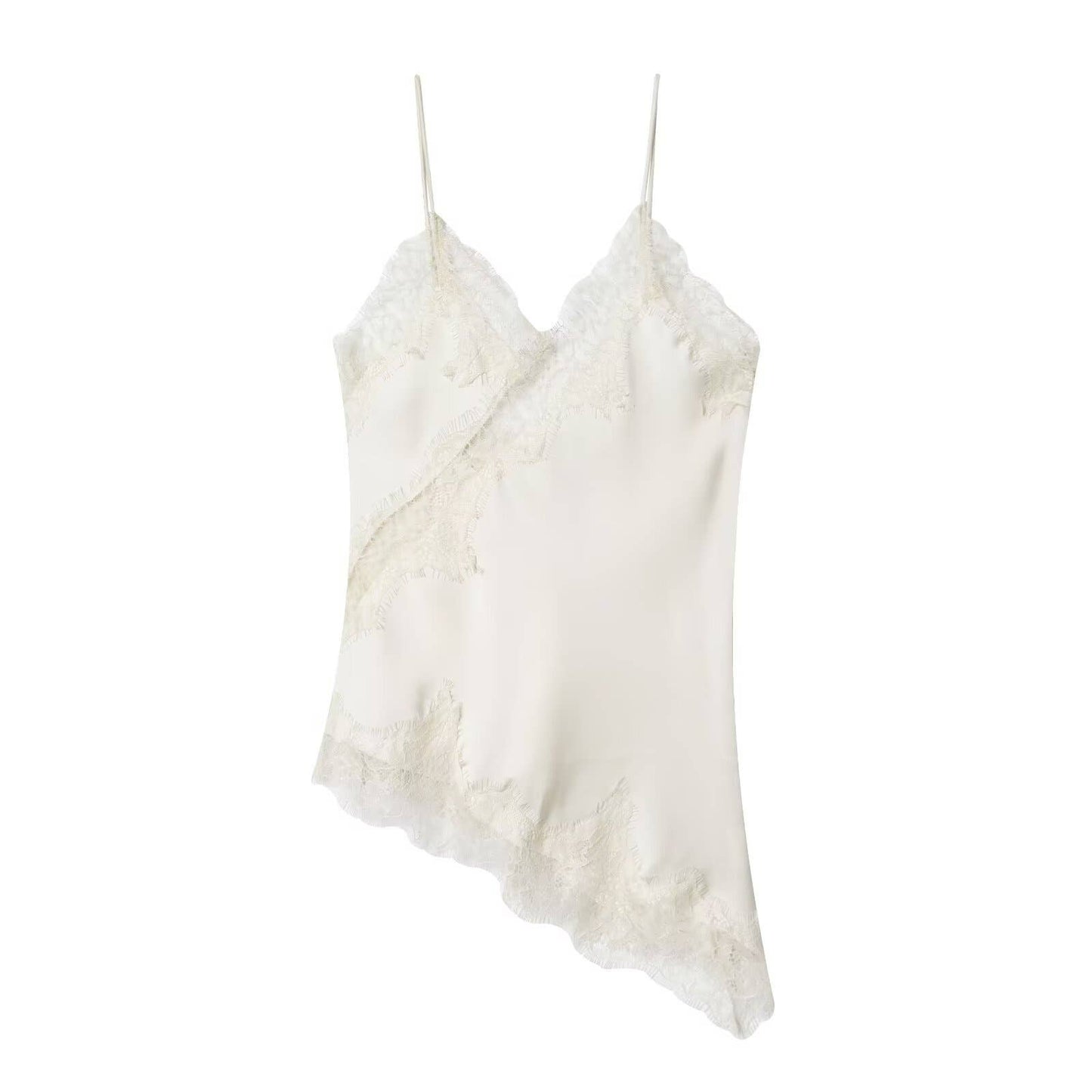 Fashionable Lace Splice Trim Camisole: White / M