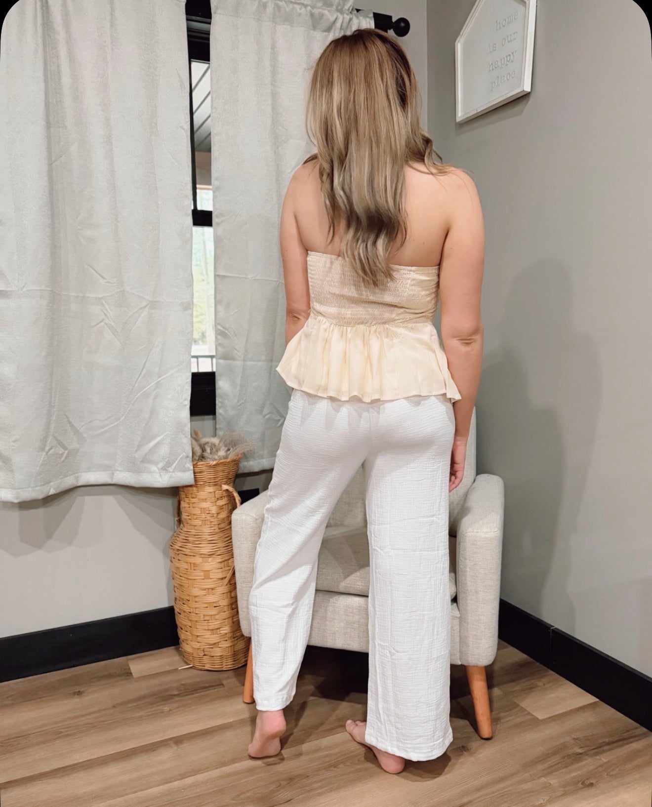 Casual Solid Color Wide-leg Loose Pants: White