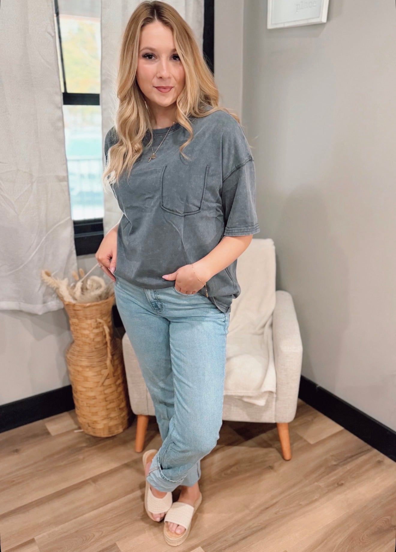 LDC Mineral Wash Half Sleeve Boyfriend Vintage T Shirt