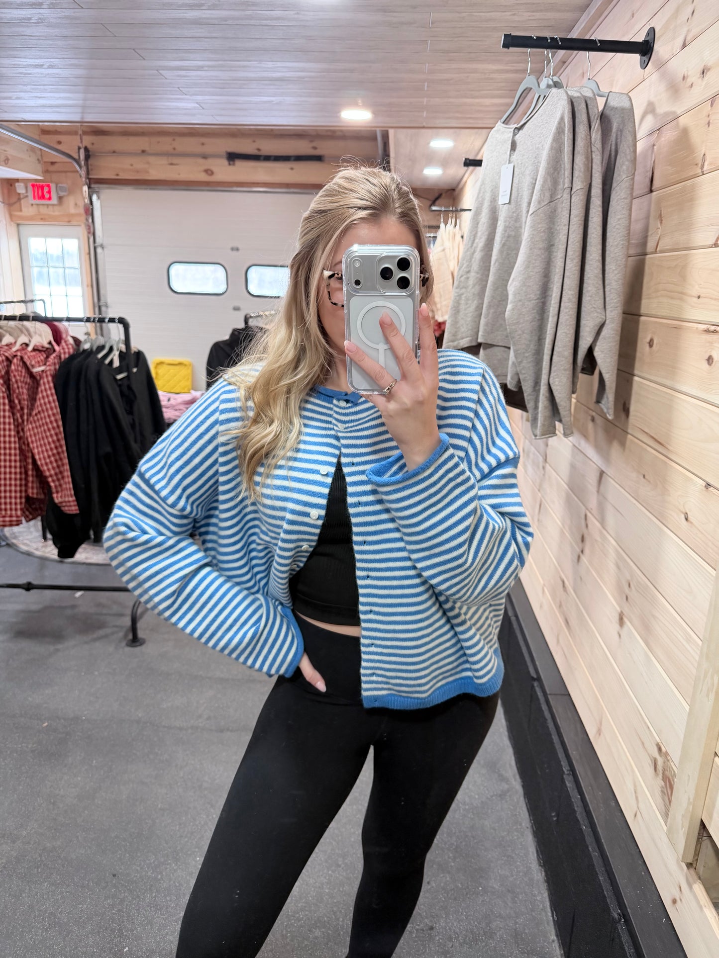 Lightweight Cozy roll neck cardigan in stripe