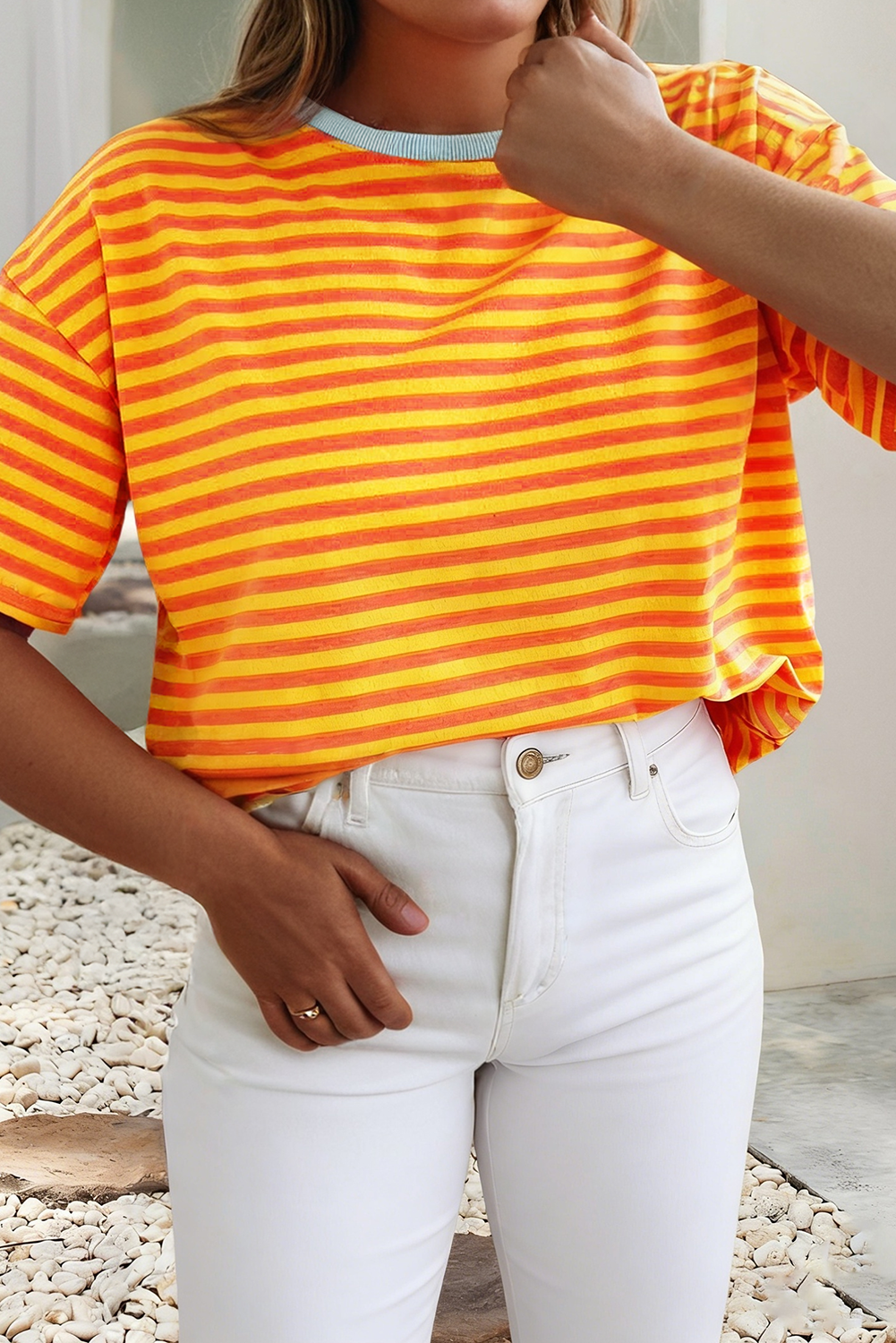 LDC Contrast Crew Neck Drop Shoulder Loose Tee
