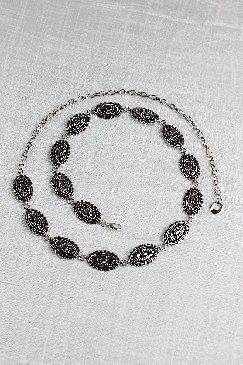Vintage Western Chain Belt – Signature Oval Buckle: Antique Silver