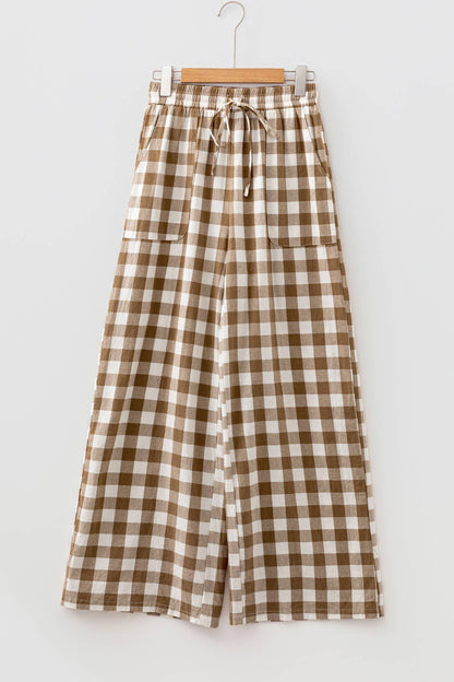 66 Western Plaid Print High Waist Straight Leg Pants (S-XL): Brown / Missy / XL