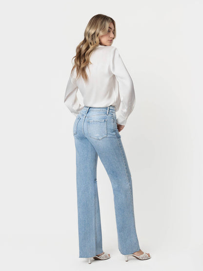 HIGH RISE LIGHT WASH DISTRESSED SLIM WIDE JEANS F5781: DEXTERITY / 25