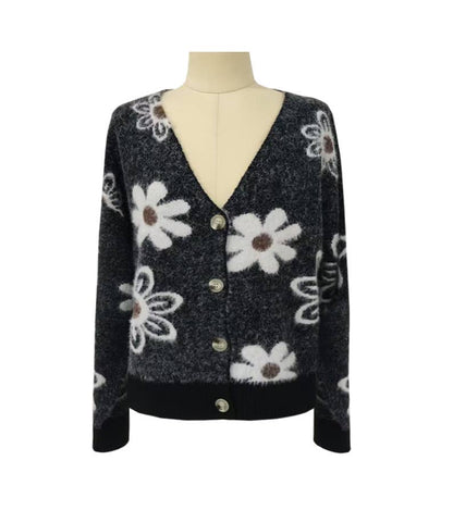 Floral Button Front Cardigan: Apricot / M