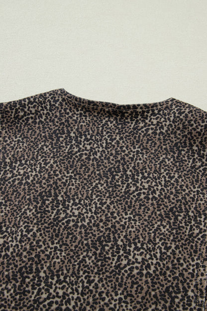 Leopard Print Button-Front Sleeveless Slim Denim Vest: Brown / Missy / M