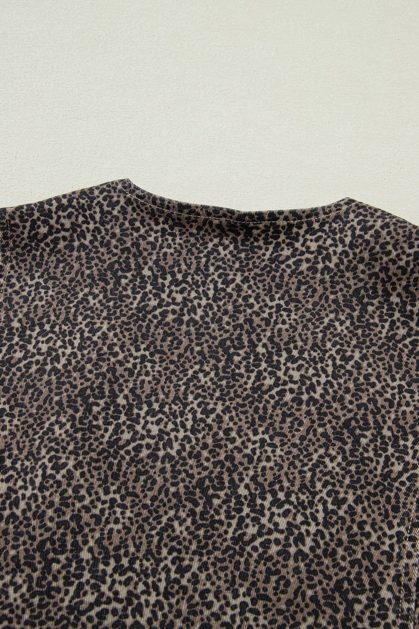 Leopard Print Button-Front Sleeveless Slim Denim Vest: Brown / Missy / XL