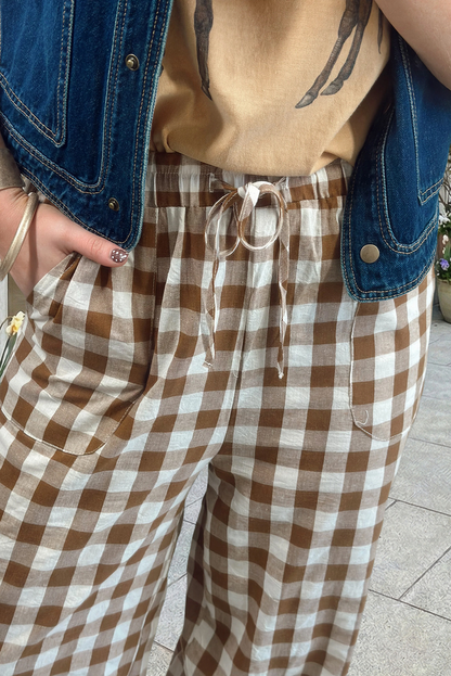66 Western Plaid Print High Waist Straight Leg Pants (S-XL): Brown / Missy / M