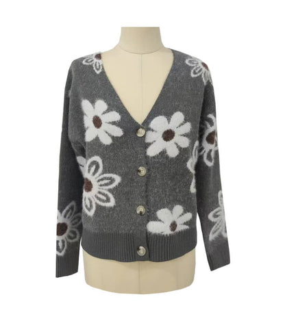 Floral Button Front Cardigan: Apricot / M