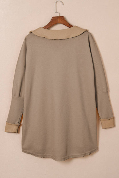 Waffle Knit Buttoned Long Sleeve