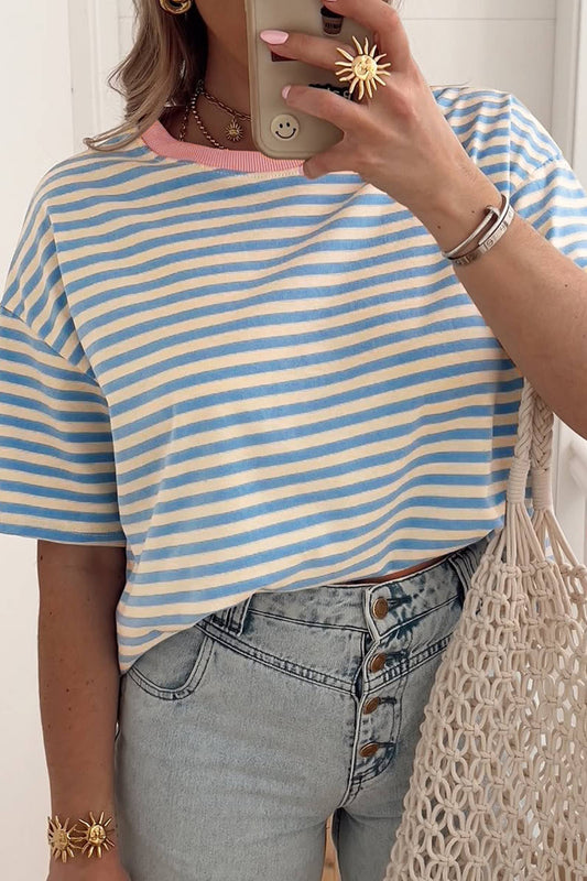 LDC Contrast Crew Neck Drop Shoulder Loose Tee