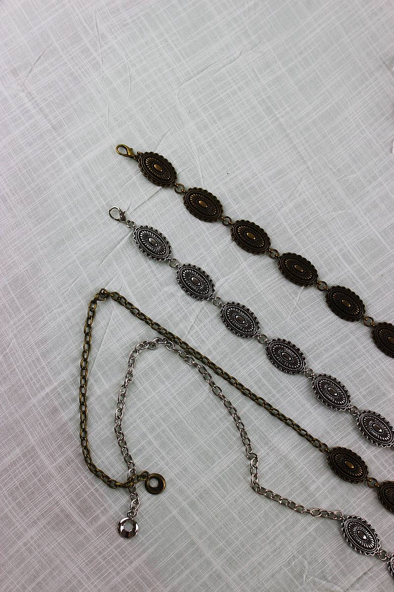 Vintage Western Chain Belt – Signature Oval Buckle: Antique Silver