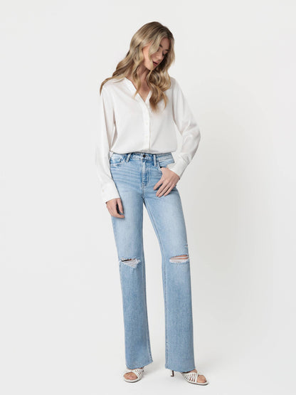 HIGH RISE LIGHT WASH DISTRESSED SLIM WIDE JEANS F5781: DEXTERITY / 25