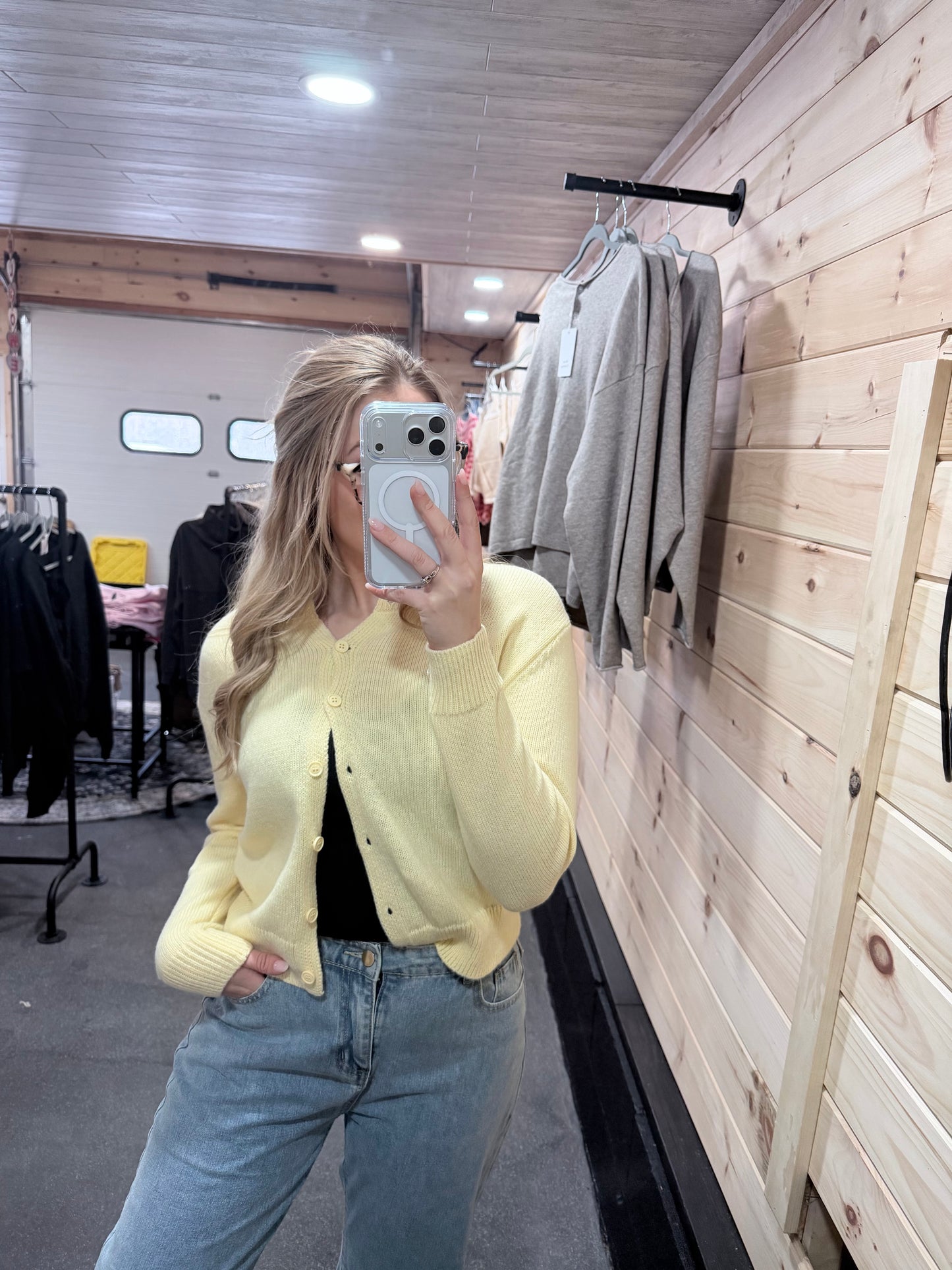 Essential Soft Button Down Cardigan Top-Yellow