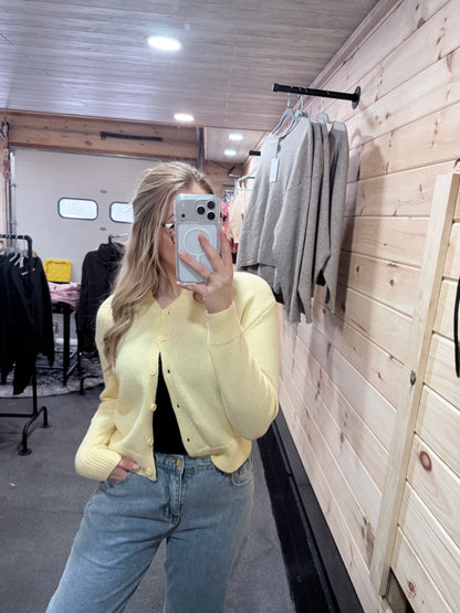 Essential Soft Button Down Cardigan Top-Yellow
