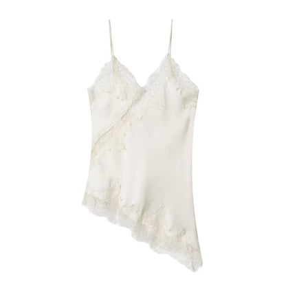 Fashionable Lace Splice Trim Camisole: White / S