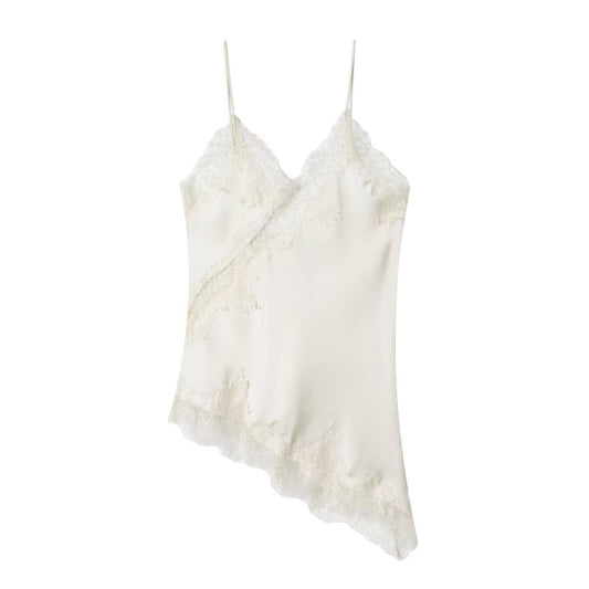 Fashionable Lace Splice Trim Camisole: White / M