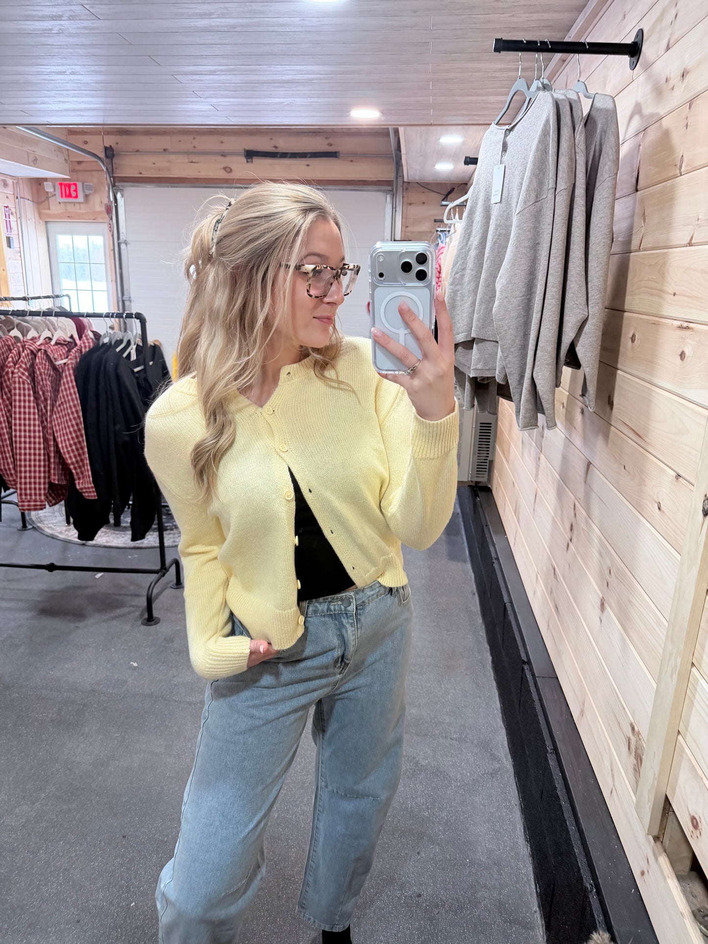 Essential Soft Button Down Cardigan Top-Yellow