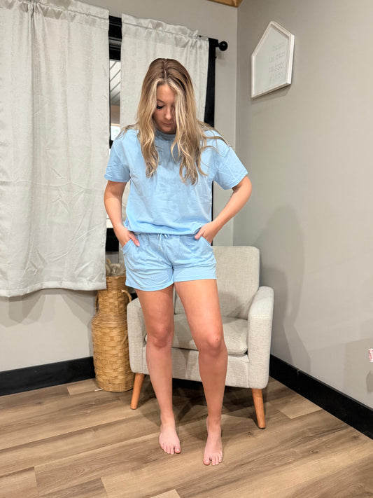 Basic short sleeve tee base t-shirt elastic waist short set: