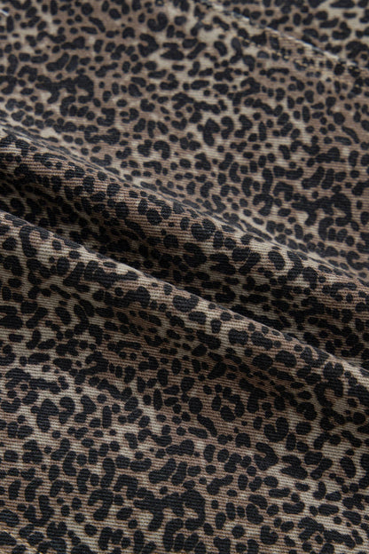 Leopard Print Button-Front Sleeveless Slim Denim Vest: Brown / Missy / XL