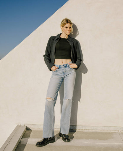 HIGH RISE LIGHT WASH DISTRESSED SLIM WIDE JEANS F5781: DEXTERITY / 25