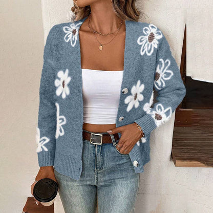 Floral Button Front Cardigan: Apricot / M