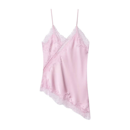 Fashionable Lace Splice Trim Camisole: White / S