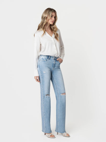 HIGH RISE LIGHT WASH DISTRESSED SLIM WIDE JEANS F5781: DEXTERITY / 25