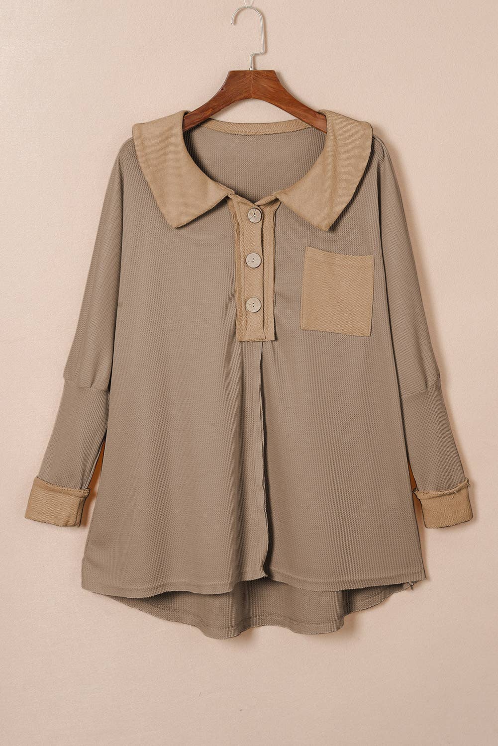 Waffle Knit Buttoned Long Sleeve