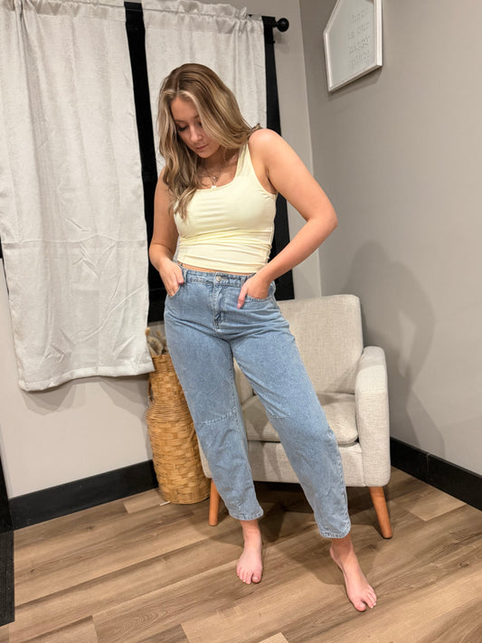 Ribbed Tight Fit Summer Cami Tank Tops: Yellow / M