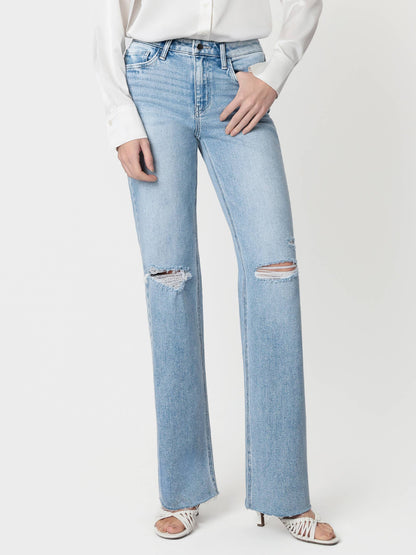 HIGH RISE LIGHT WASH DISTRESSED SLIM WIDE JEANS F5781: DEXTERITY / 25