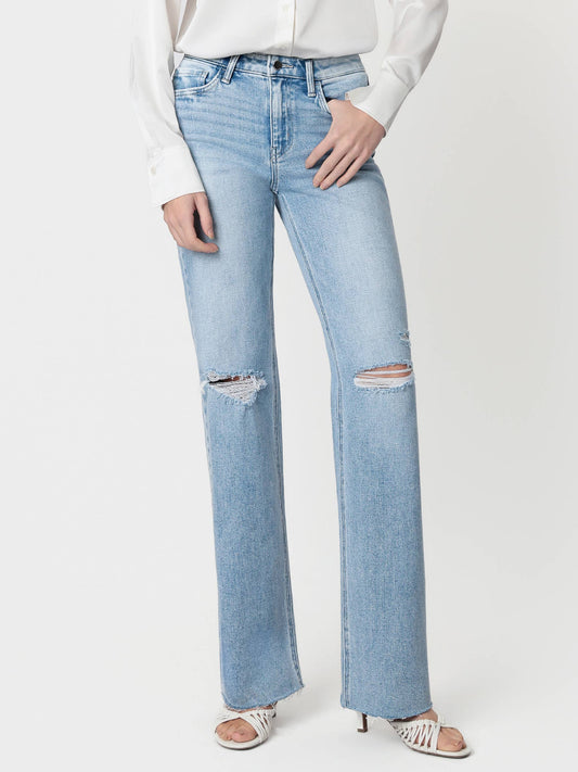 HIGH RISE LIGHT WASH DISTRESSED SLIM WIDE JEANS F5781: DEXTERITY / 25