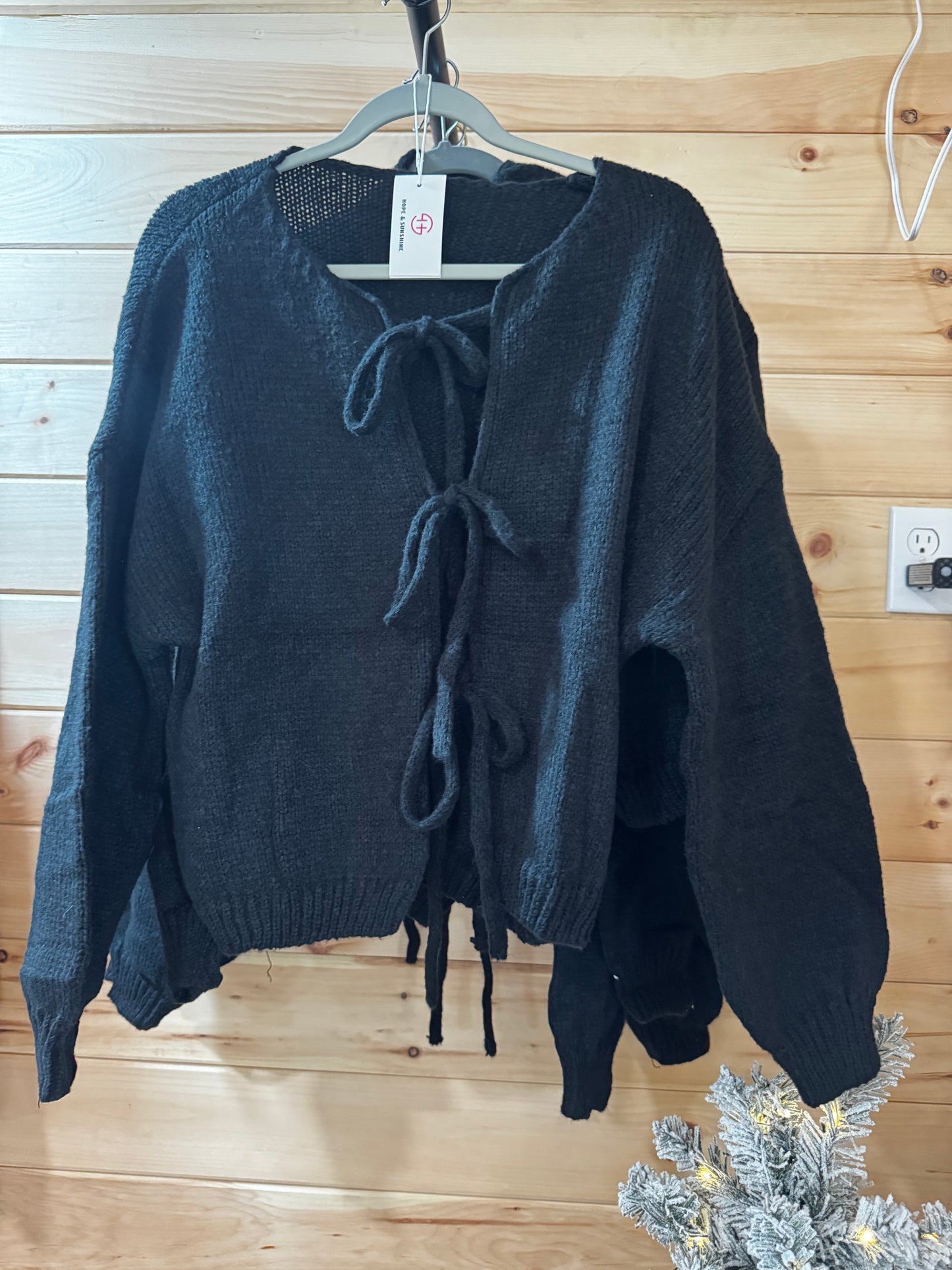 Bow Tie Soft Sweater Jacket: Black