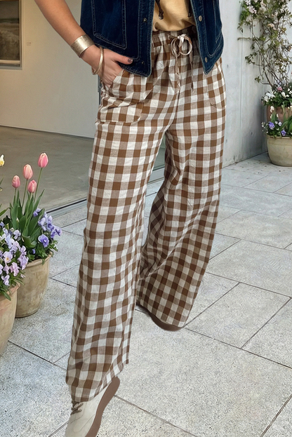 66 Western Plaid Print High Waist Straight Leg Pants (S-XL): Brown / Missy / S