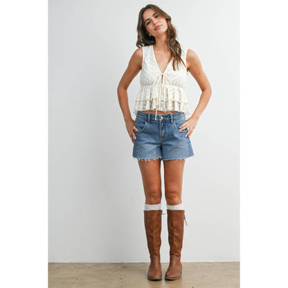 Tiered Ruffle Hem Tie-Front Tank Top