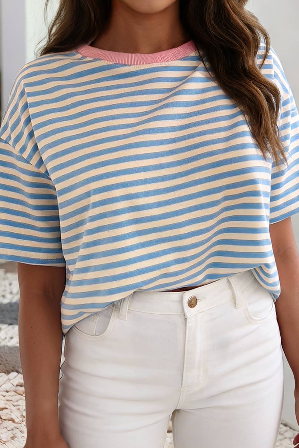 LDC Contrast Crew Neck Drop Shoulder Loose Tee