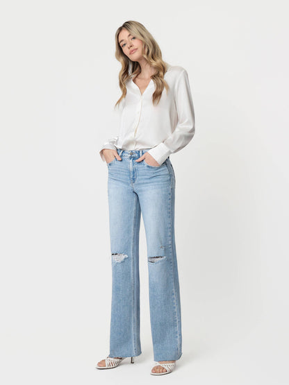 HIGH RISE LIGHT WASH DISTRESSED SLIM WIDE JEANS F5781: DEXTERITY / 25