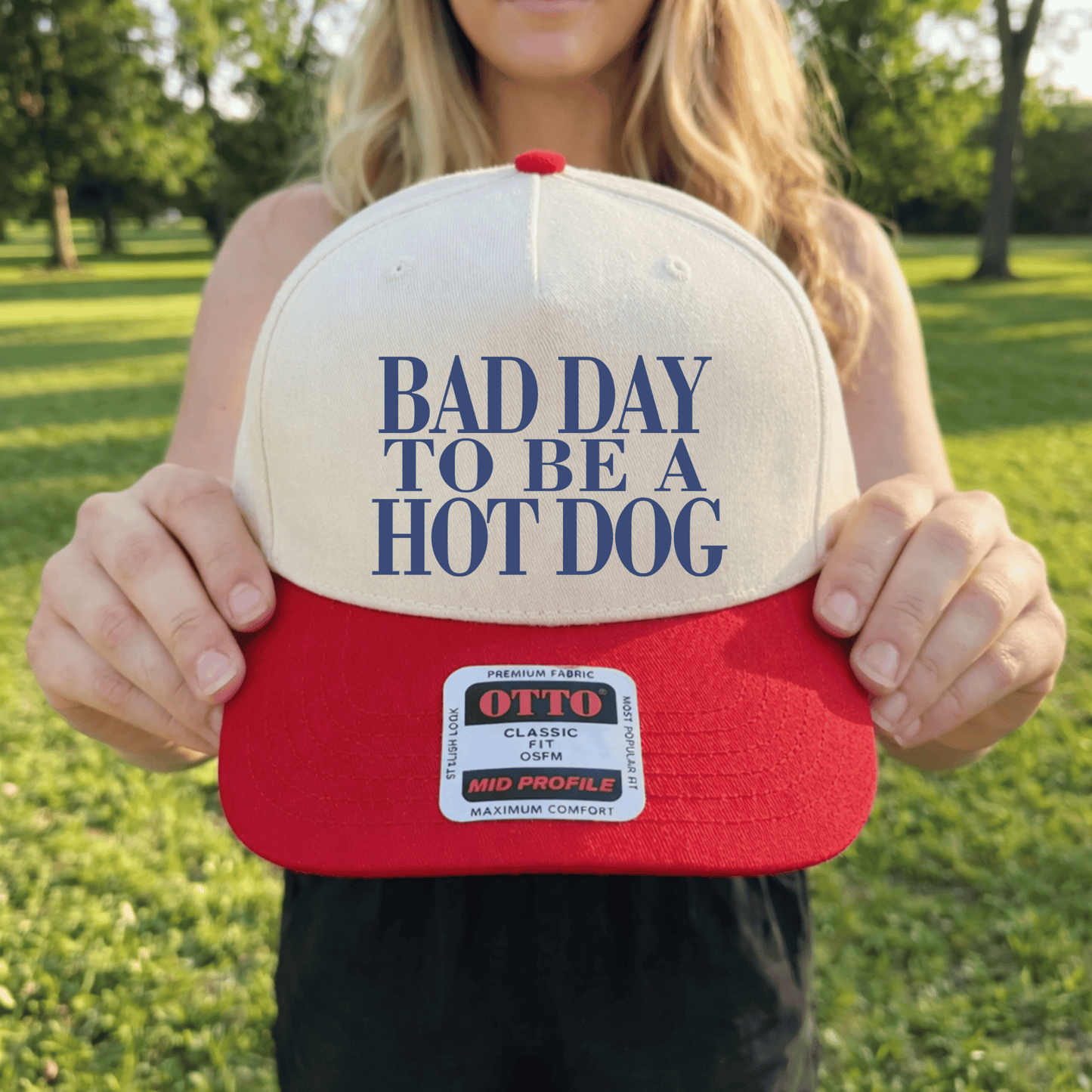 Bad Day to Be a Hot Dog Trucker Hat – Funny Fourth of July : Red/Canvas