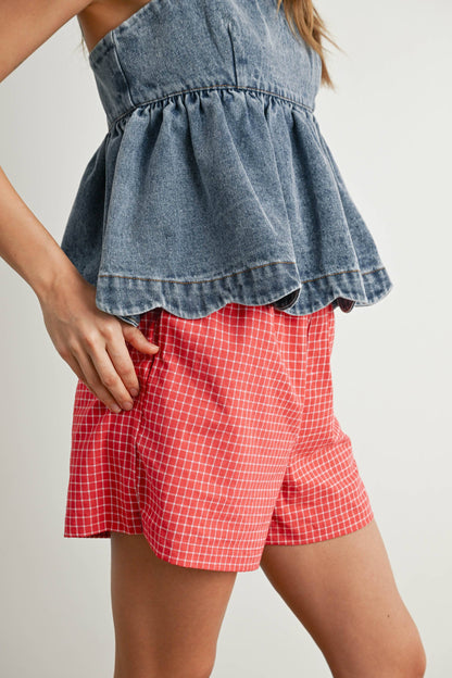 Denim Tie-Strap Peplum Top - BMT7722: DENIM / S